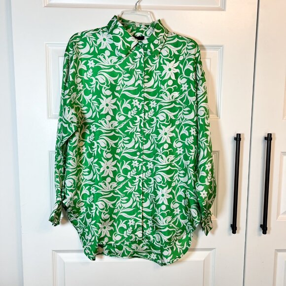 Maje Green White Floral Print Silk Button Down Blouse Size 3 (US L) - Picture 2 of 13